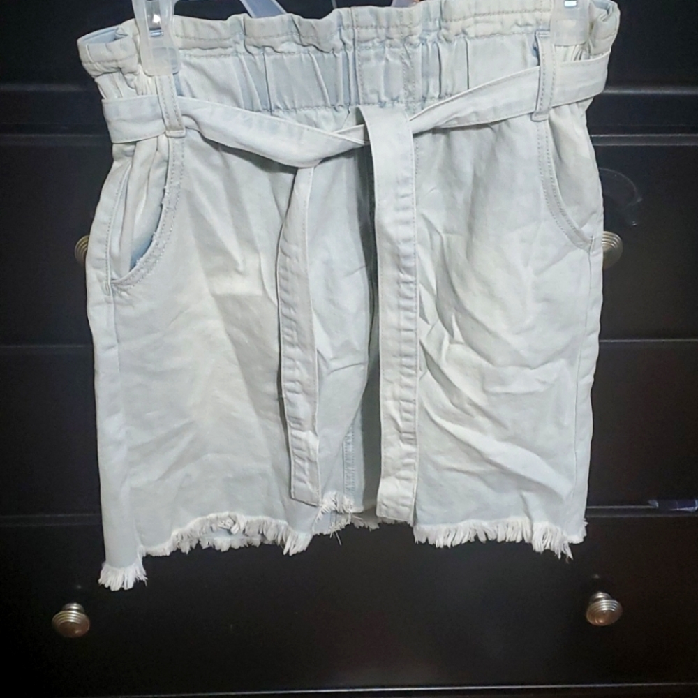 Mini Denim Paperbag Waist Skirt with Tie